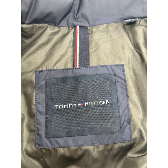 Tommy Hilfiger Men’s Puffer Jacket L Navy Blue Quilted Hooded Zip & Snaps Winter - Picture 5 of 16